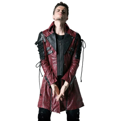 Mens Jackets and Coats Steampunk Military Uniform Casual Overcoats Gothic Retro Stage Style Faux Leather Long Coats