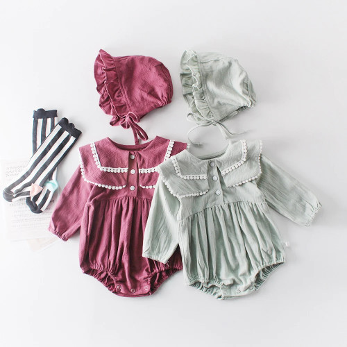 Baby Girl Clothes Autumn Newborn Baby Clothes For Girl Ruffle Baby Romper With Hat 100% Cotton Baby Girl Romper Jumpsuit