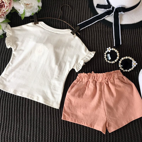 2-7T Girls Clothing Sets New Summer Cotton T-shirt Kid Clothes Set Casual Toddler Girl Tops+Shorts Flower Children Clothing