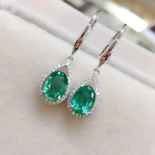 18k gold natural emerald hook earring with natural diamond fine jewelry for women