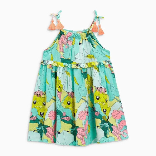 2-7Years Summer Slip Lace Dress For Baby Girl Fancy Child Kids Toddler Baby Girls Flower Print Cotton Green Dress