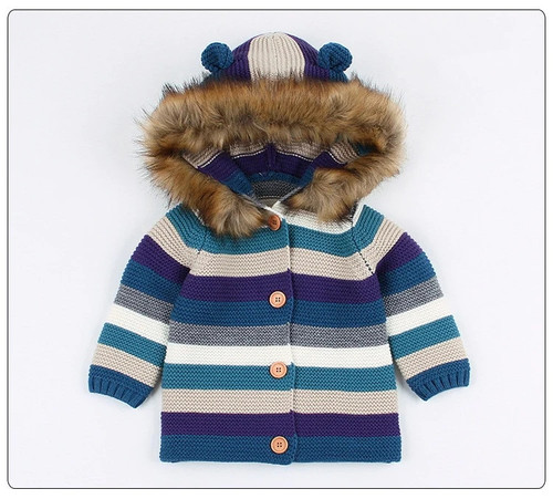 Baby Girls Sweater Autumn Toddler Baby Boys Sweaters Hooded Winter Fur Collar Baby Cardigan Knitted Baby Girls Jacket And Coat