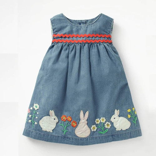 Summer New short Sleeve Kids Girls Clothes Children kids girl Cartoon denim jeans bunny dress Dresses