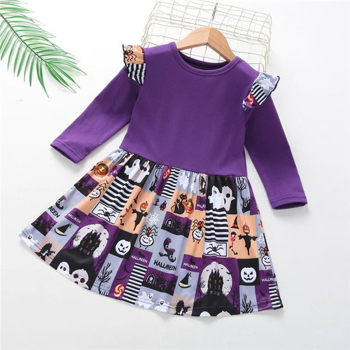 Baby Girls Dress Ghost Print Dress Children Fall Dress Girls Long Sleeve Cute Dress