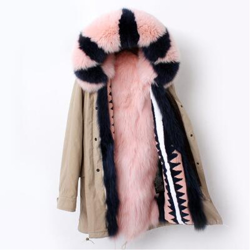 New winter jacket women natural fox fur liner long parka real fur coat hooded outwear