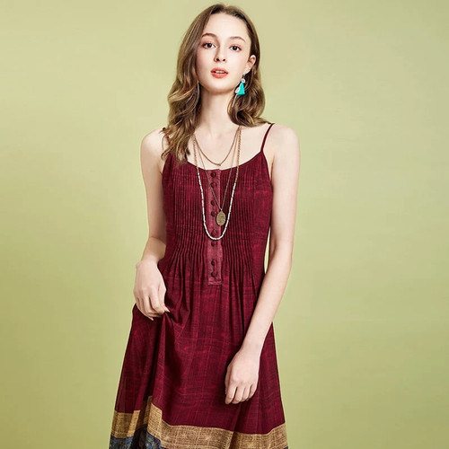 Summer Women Dresses Bohemian Vintage Dress Ethnic Style Print Dress Chiffon Long Spaghetti Strap Dress