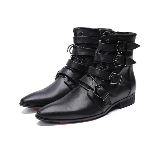 Fashion Pointed Toe Winter Men Boots Black Genuine Leather Short Boots Man Motorcycle Military botas hombre Safety