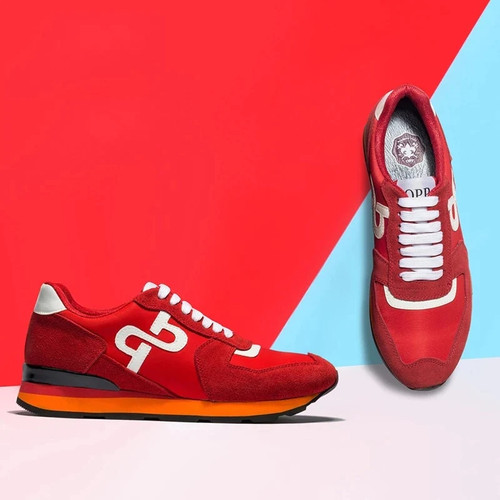 Men's Shoes Leather Flats With Running Shoes Red Genuine Leather Lace-up Sports Shoes Men's Casual Footwear Sneakers