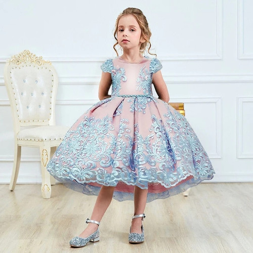 Baby Children Girl Dress Kids Ceremonies Party Dresses Big Bow Flower Embroidery Princess Wedding Gown Baby Girl Christmas Dress
