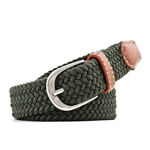 Simple and Stylish Thin Waist Belt Women Casual  Elastic Waistband Canvas Buckle Braided Woven Waist Straps