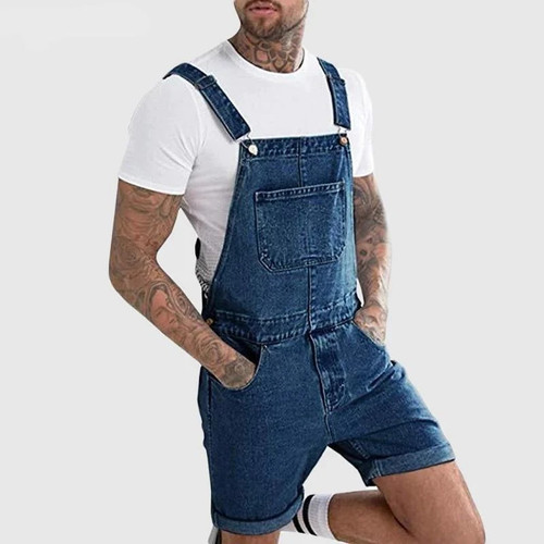 Summer Men Jeans Overalls with Pocket Casual Denim Short Jumpsuit Jeans Men Jeans Suspender Pants Fashion Streetwear