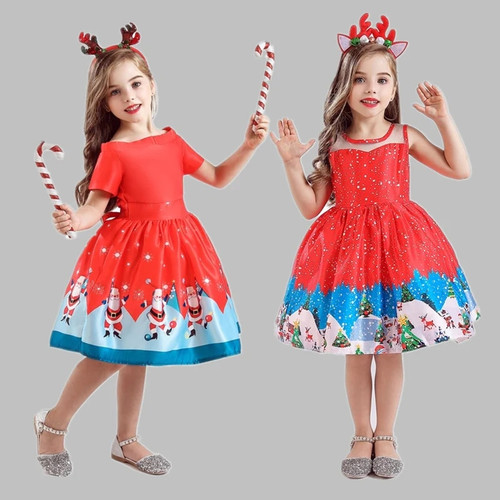 Christmas Dress Santa Claus Party Costume Gift For 3-10 years old Winter Snowflake Holiday New Year Girl Kids Children Clothing