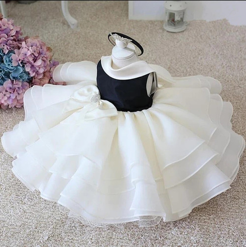 Newborn Baby Girl Dress Beaded Bow Lace Tulle Baby Christening Gown 1 year Birthday Dress Infant Baptism Gown vestido infantil