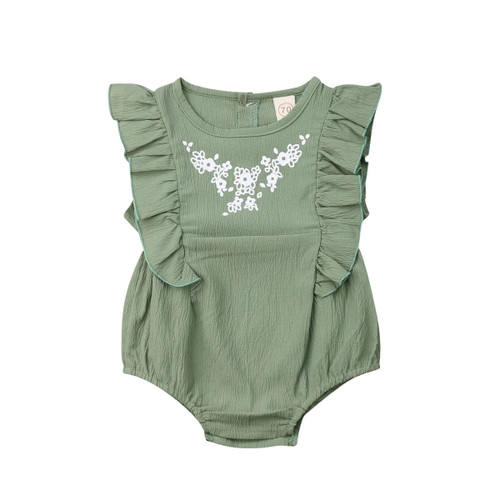 Infant Newborn Baby Girls Flower Clothing Ruffles Baby Rompers Vintage Green Jumpsuit Baby Girl Costumes