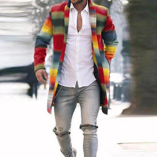 Mens Winter Trench Coat Colorful Wool Warm Outwear Long Jacket Casual Overcoat