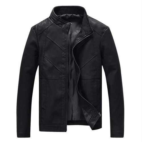 Autumn Winter Mens Leather Jackets Mens Solid Collar Motorcycle Coats Mens Faux Biker Leather Windbreaker Jackets