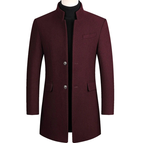 Mens Overcoat Boys Winter Wine Red Coat Plus Size Woolen Blend Coat Long Male Windbreaker Cotton Thick Warm Topcoat Men Jacket