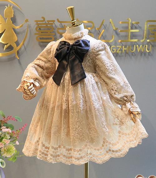 baby girls dress wedding lace vintage long sleeve winter birthday princess kids clothing boutiques children clothes Y