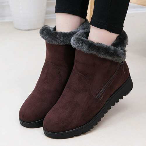 Women's Snow Boots Women Zip Winter Ladies Warm Fur Suede Flat Woman Fashion Ankle Boot Female Casual Shoes Plus Size