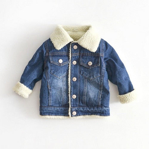 Jacket For Girls Boys Autumn Winter Plus Cashmere Thicken Jeans Coat Children Clothes Warm Fashion Baby Denim Jackets 2-6Y