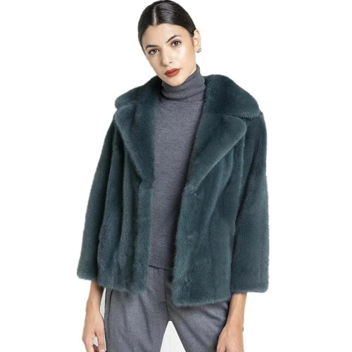 Winter Coats Women Plus Size Natural Mink Fur Coats Dark Green Lapel Collar Genuine Leather Jackets Real Fur Coats Spring