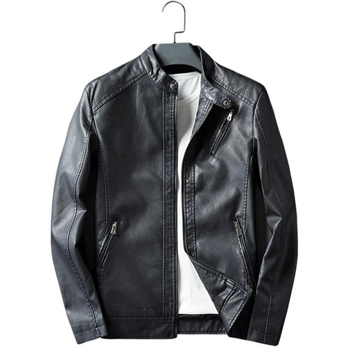 quality listing and winter men's casual leather jacket motorcycle jacket lapel windproof coat solid color leather