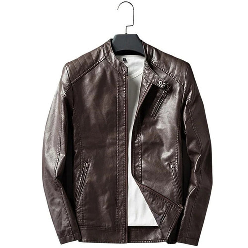 quality listing and winter men's casual leather jacket motorcycle jacket lapel windproof coat solid color leather