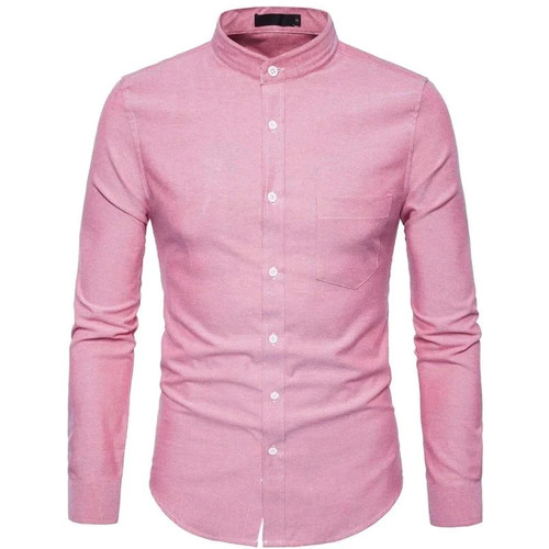 Men's Mandarin Collar Oxford Dress Shirt Autumn New Slim Fit Long Sleeve Shirt Men Business Casual Brand Shirt with Pockets