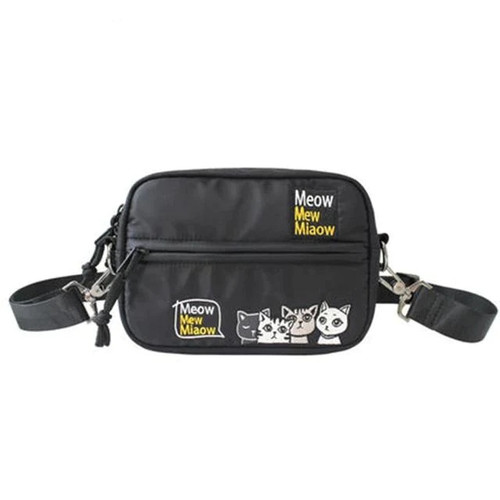 Women Shoulder Bags Cat Embroidery Nylon Ladies Handbags Waterproof Zipper School Bags For Girls Travel Bag