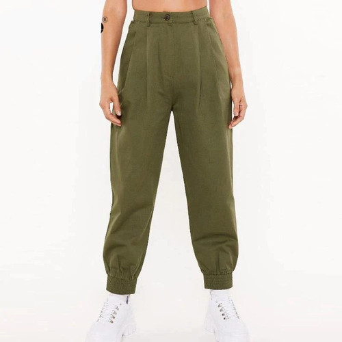 Women Streetwear Cargo Pants High Waist Solid Pleated Pants Trousers Ladies Loose Pockets Joggers Sweatpants