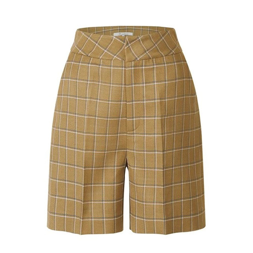 Spring Shorts for Women High Waist Wide Leg Short Trousers Female Large Big Size Light brown Shorts checked Summer Clothe