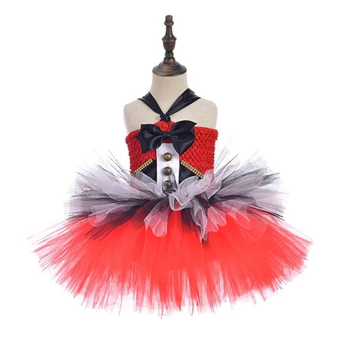 Circus Ringmaster Girls Tutu Dress Red and Black White Girls Birthday Party Dress Kids Christmas Halloween Fancy Dress Costumes