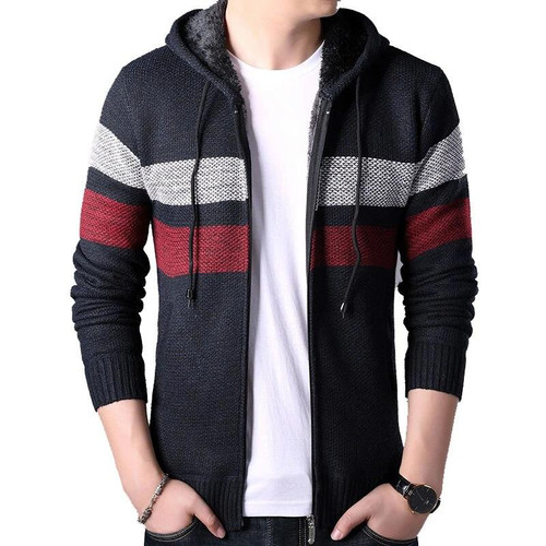 Autumn Winter Wool Sweater Men Fleece Warm Hooded Sweatercoat Casual Zipper Cardigan Men Sweater Coats Men