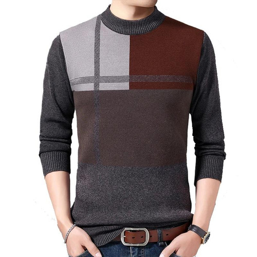 Winter Warm Wool Sweater Mens Patchwork Pullover Men Knitted  Jumper Sweater O-Neck Sueter