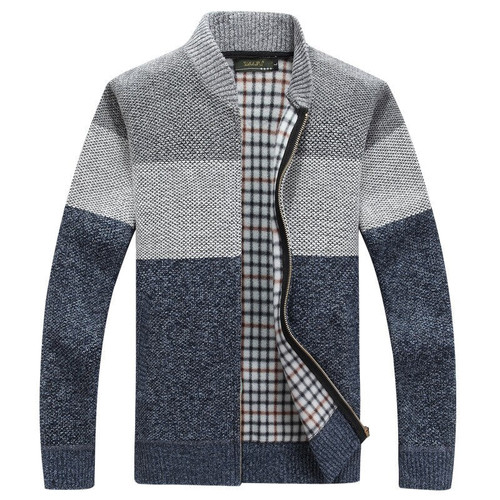 Winter Patchwork Men's Knitted Jackets Thick Comfy Long Sleeve Sweater Coat Warm Stand Collar Fall Tide Casual Cardigan