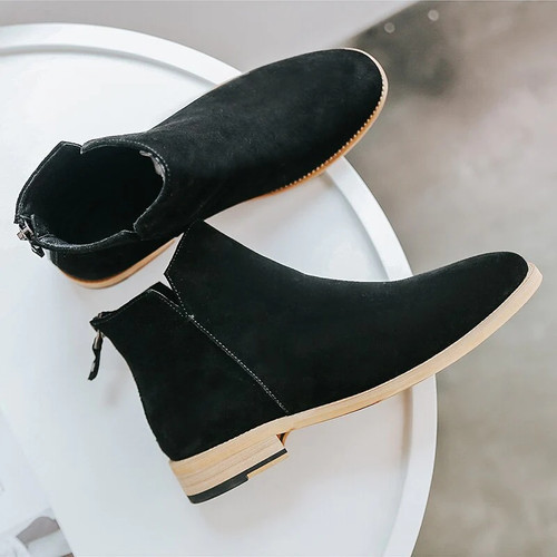 Men Shoes England Trend Casual Ankle Boots Zip Genuine Leather Male Wedding Dress Chelsea Boots Flats
