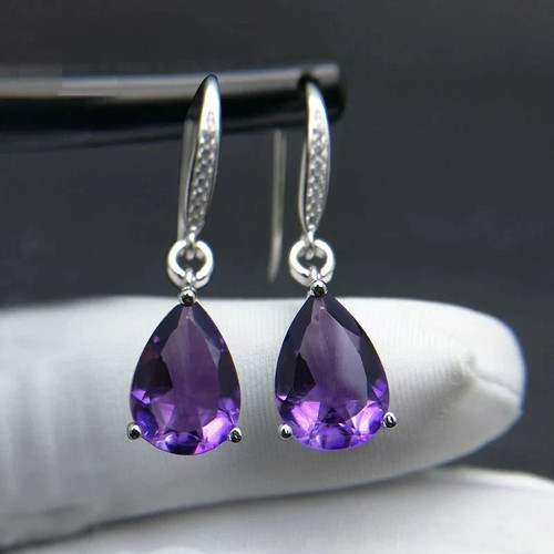 Water Drop 6ct Genuine african amethyst gemstone Dangle hook Earrings Pure 925 Sterling Silver Fine Jewelry For Women