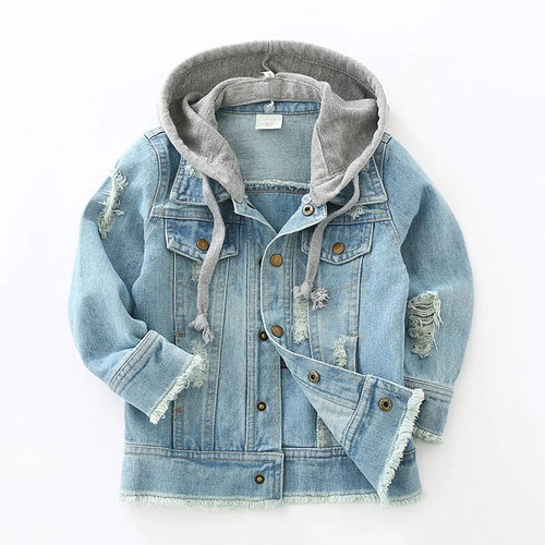 Boys Denim Jackets Casual Kids Patchwork Hooded Coats Children's Clothing Boy Outwear Spring Autumn Kids Jeans Jacket 3-7 Yrs