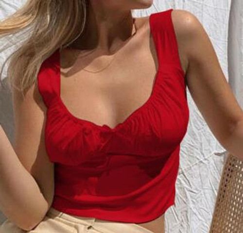 Casual Women Solid Strappy Tanks Vest Crop Top Sexy Summer Blouse Sleeveless T-Shirt Tanks Beach Women Sports Tank Tops