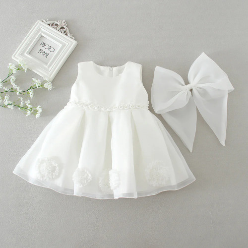 Newborn Baby Girl White Dress Infant Dress Baby Baptism Wedding Gown Newborn Girl Clothes Lace Elegant Birthday For 0-24M