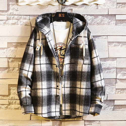 New Arrived  Plaid Hoodie Sweatshirt Men Flannel Fleece Style Hip Hop High Street Casual Cardigan Long-Sleeved