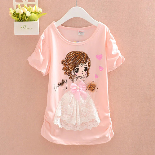 New Arrival Girls T Shirt Short Sleeve Kid Cotton Princess Tops 12 Years Birthday Shirt Cartoon Clothes Children Summer Clothing