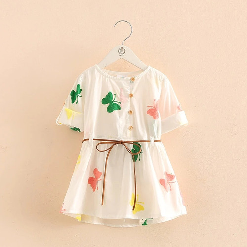 Spring Autumn 3-8 10 12 Years Embroidery Double Use Long Short Sleeve White Elegant Kids Baby Girls Cotton Dress With Belt