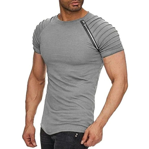 Men's T-Shirt Summer Casual Mens Short Sleeve Sweatshirt Solid Color Zipper Sportswear Tops Tees Male