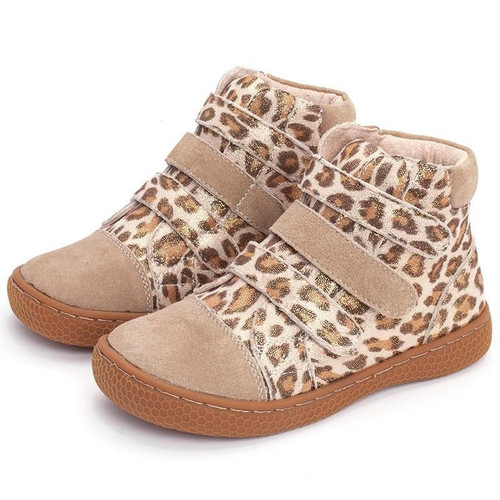 kids leopard ankle boots child Leather barefoot shoes toddler girls and boys shoes for spring autumn 25-35
