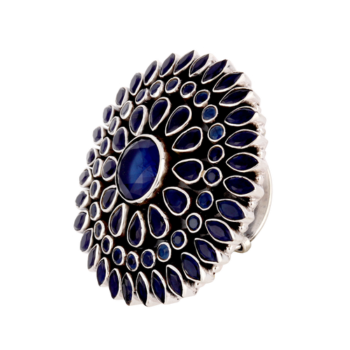 Blooming Blue Silver Ring handcrafted 92.5 Silver