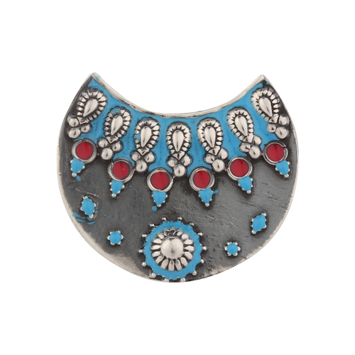 Red-Blue Enameled Silver Ring