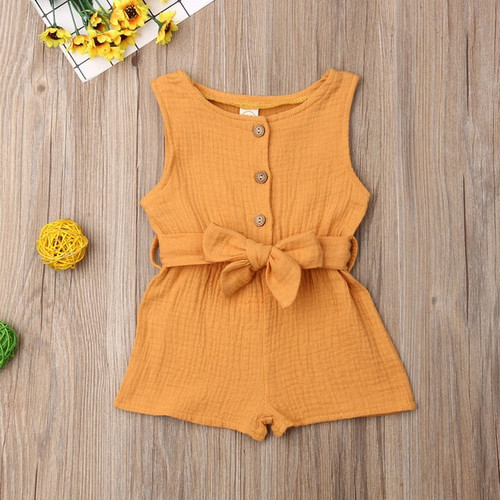 Summer Newborn Baby Girl Clothes Sleeveless Solid Color Cotton And Hemp Romper Jumpsuit Belt One-Piece Outfit Sunsuit