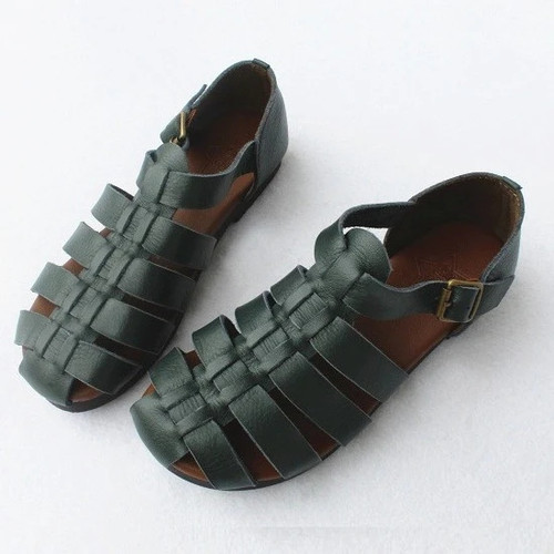 Summer first layer knitting retro flat soft bottom sandals original single goods leather sandals