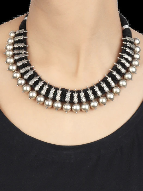 Black Thread Tribal Silver Choker